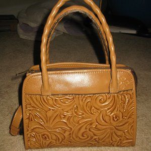 Patricia Nash Medium Paris Satchel Burished Tooled Colors Biscuit Tan color New